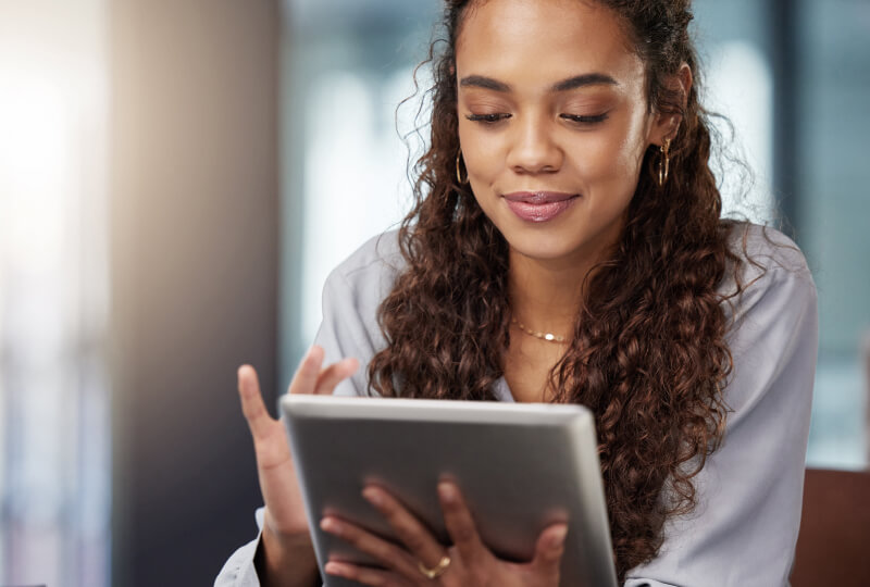 woman working on a tablet